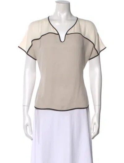 Pre-owned Halston Heritage Silk V-neck Top In Neutral
