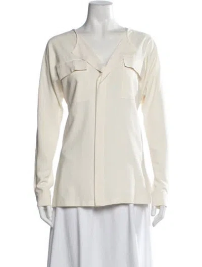 Pre-owned Halston Heritage Silk V-neck Top In Neutrals