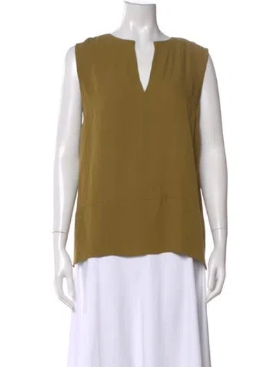 Pre-owned Halston Heritage Silk V-neck Top In Yellow