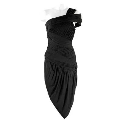 Pre-owned Halston Heritage Size S Black Acetate Blend Draped One Shoulder Cocktail Dress