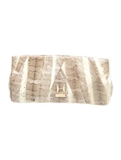 Pre-owned Halston Heritage Snakeskin Clutch In Neutral
