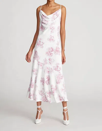 Halston Heritage Sonny Cowl Neck Dress In Thistle Painted Floral Print In Pink