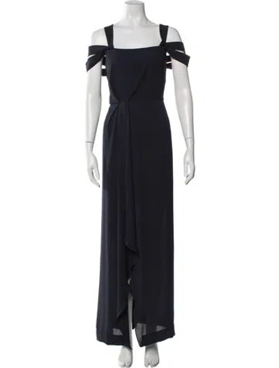 Pre-owned Halston Heritage Square Neckline Long Dress In Blue