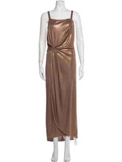 Pre-owned Halston Heritage Square Neckline Long Dress In Brown/metallic