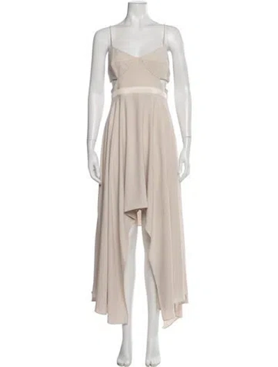Pre-owned Halston Heritage Square Neckline Long Dress In Neutral