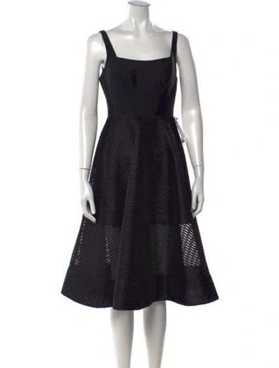Pre-owned Halston Heritage Square Neckline Midi Length Dress In Black