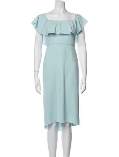 Pre-owned Halston Heritage Square Neckline Midi Length Dress In Blue
