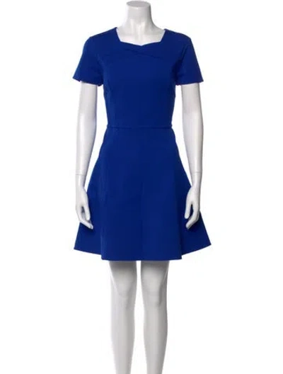 Pre-owned Halston Heritage Square Neckline Mini Dress In Blue