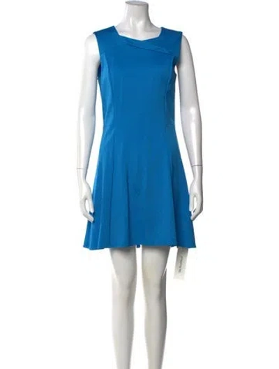 Pre-owned Halston Heritage Square Neckline Mini Dress In Blue