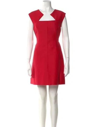 Pre-owned Halston Heritage Square Neckline Mini Dress In Red