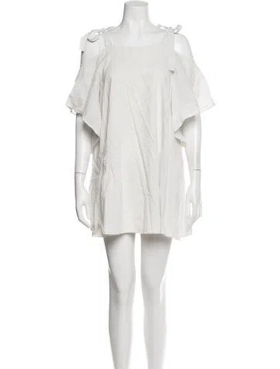 Pre-owned Halston Heritage Square Neckline Mini Dress In White
