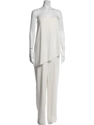 Pre-owned Halston Heritage Strapless Jumpsuit In White