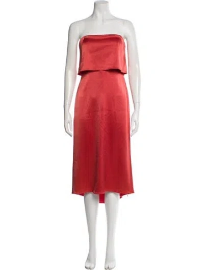 Pre-owned Halston Heritage Strapless Midi Length Dress In Orange
