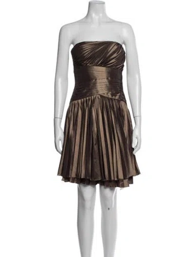 Pre-owned Halston Heritage Strapless Mini Dress In Brown