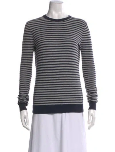 Pre-owned Halston Heritage Striped Crew Neck Sweater In Black