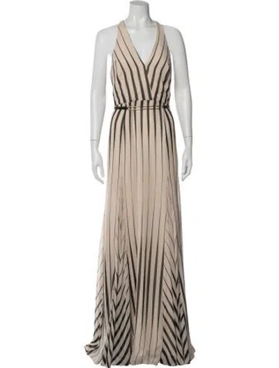 Pre-owned Halston Heritage Striped Long Dress In Neutrals