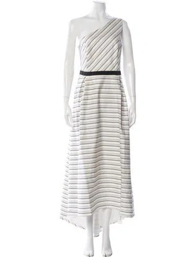 Pre-owned Halston Heritage Striped Long Dress W/ Tags In White