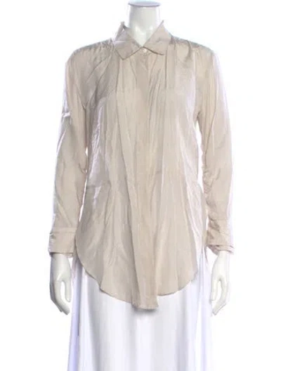 Pre-owned Halston Heritage Striped Long Sleeve Button-up Top In Neutrals