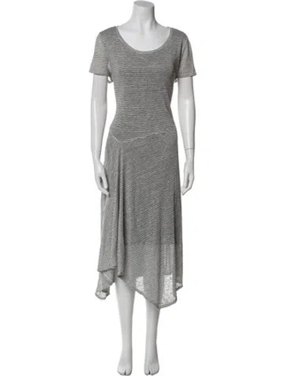 Pre-owned Halston Heritage Striped Midi Length Dress In White