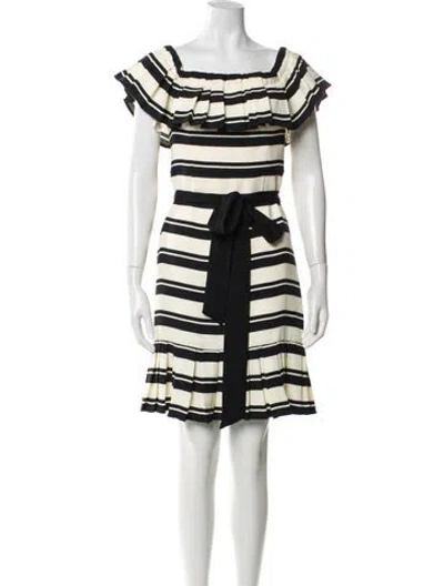 Pre-owned Halston Heritage Striped Mini Dress In Black