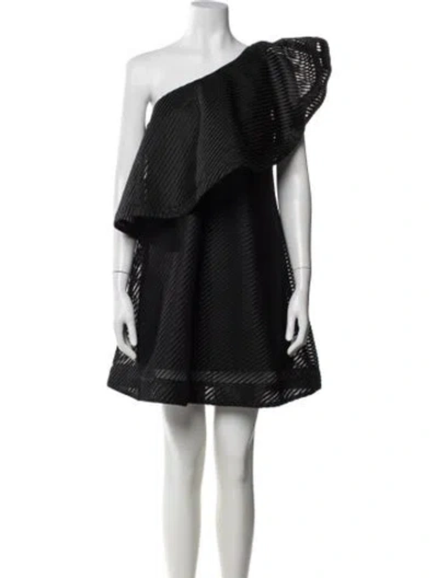 Pre-owned Halston Heritage Striped Mini Dress In Black
