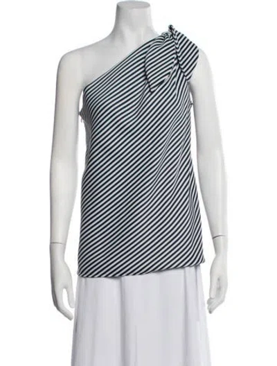 Pre-owned Halston Heritage Striped One-shoulder Top In Blue/white