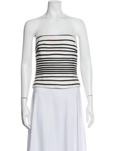 Pre-owned Halston Heritage Striped Strapless Crop Top In White