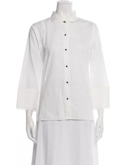 Pre-owned Halston Heritage Striped Three-quarter Sleeve Top In Neutrals