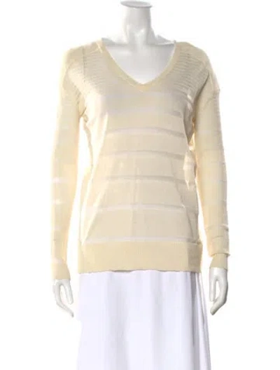 Pre-owned Halston Heritage Striped V-neck Sweater In Neutral