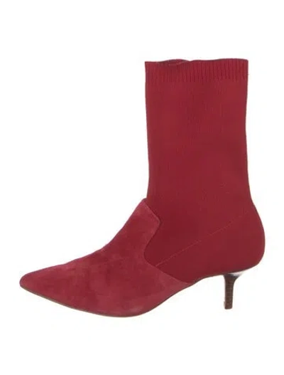 Pre-owned Halston Heritage Suede Sock Boots In Red