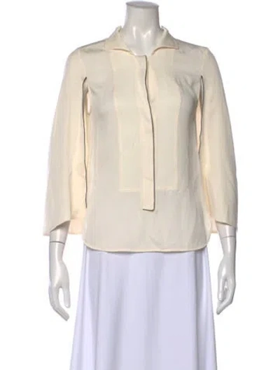 Pre-owned Halston Heritage Three-quarter Sleeve Blouse In Neutral