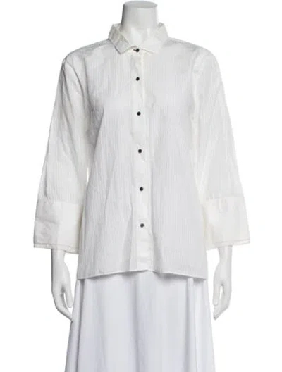 Pre-owned Halston Heritage Three-quarter Sleeve Button-up Top In Neutral