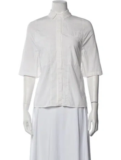 Pre-owned Halston Heritage Three-quarter Sleeve Button-up Top In White