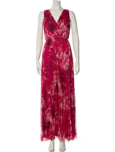 Pre-owned Halston Heritage Tie-dye Print Long Dress In Red