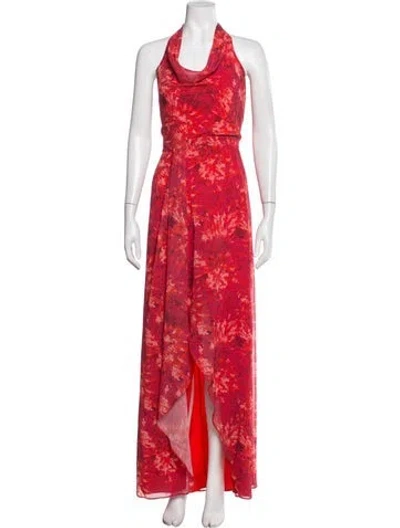Pre-owned Halston Heritage Tie-dye Print Long Dress In Red