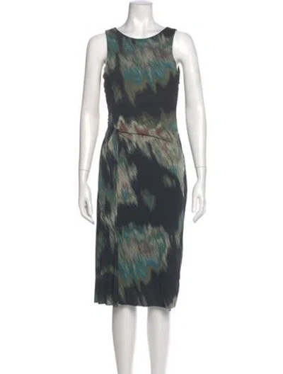 Pre-owned Halston Heritage Tie-dye Print Midi Length Dress In Green
