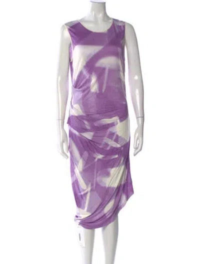 Pre-owned Halston Heritage Tie-dye Print Midi Length Dress In Purple