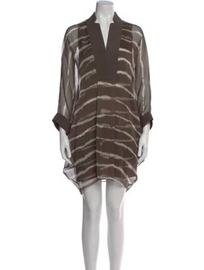 Pre-owned Halston Heritage Tie-dye Print Mini Dress In Green