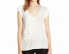 Halston Heritage V Neck Flounce Drape Top In White In White