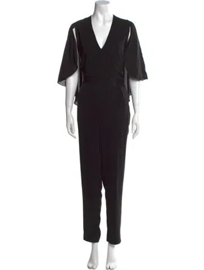 Pre-owned Halston Heritage V-neck Jumpsuit In Black