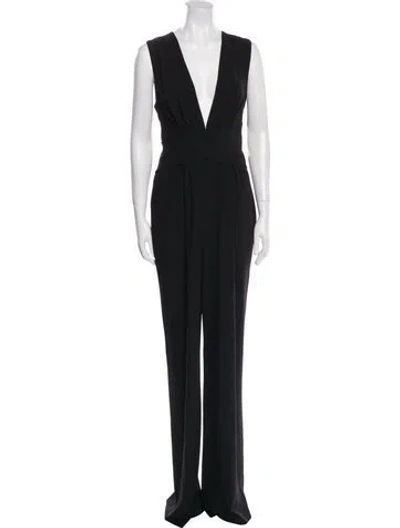 Pre-owned Halston Heritage V-neck Jumpsuit In Black