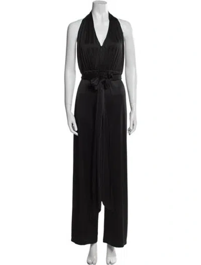 Pre-owned Halston Heritage V-neck Jumpsuit In Black
