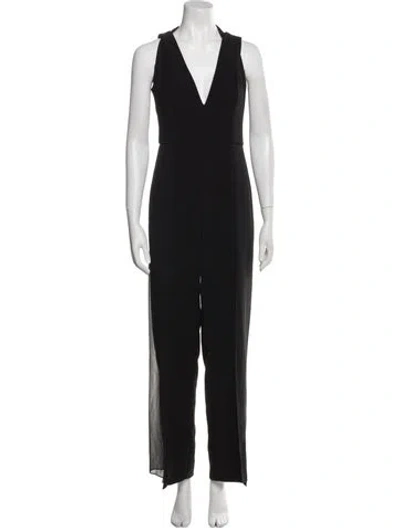 Pre-owned Halston Heritage V-neck Jumpsuit In Black