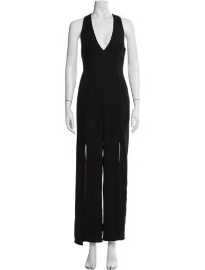 Pre-owned Halston Heritage V-neck Jumpsuit In Black