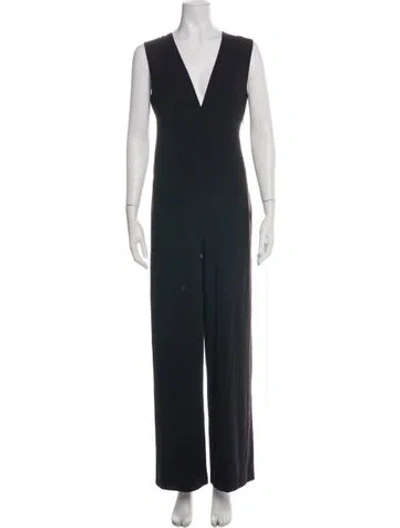 Pre-owned Halston Heritage V-neck Jumpsuit In Black
