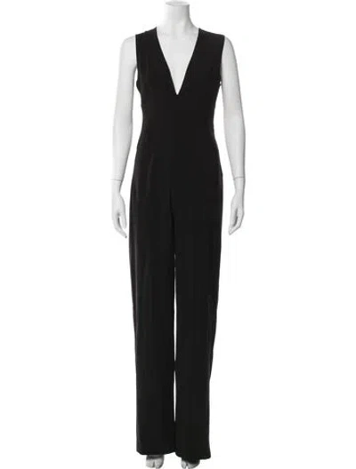 Pre-owned Halston Heritage V-neck Jumpsuit In Black