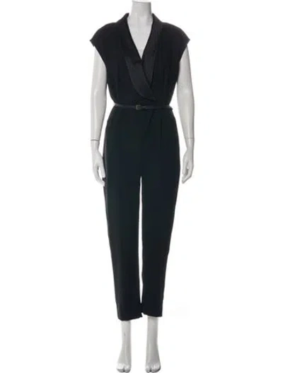 Pre-owned Halston Heritage V-neck Jumpsuit In Black
