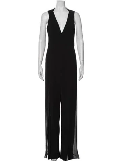 Pre-owned Halston Heritage V-neck Jumpsuit In Black