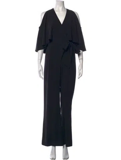 Pre-owned Halston Heritage V-neck Jumpsuit In Black