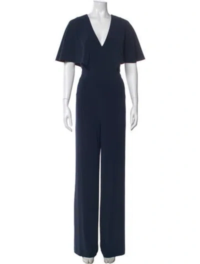 Pre-owned Halston Heritage V-neck Jumpsuit In Blue